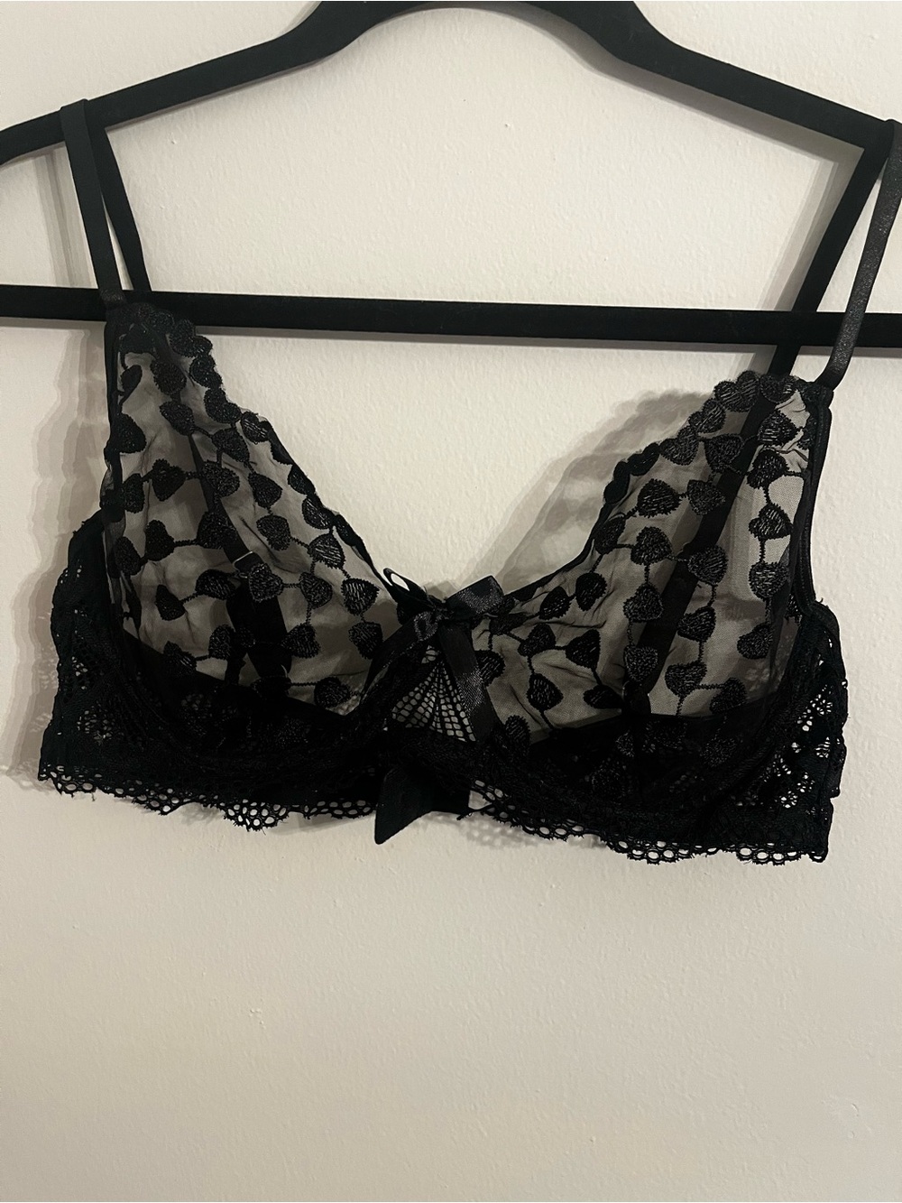 Sheer Black Lace Bralette with Scalloped Trim